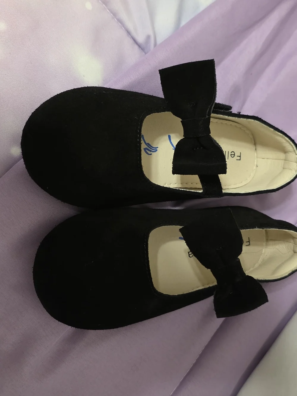 Girls Black Velvet Bow Shoes